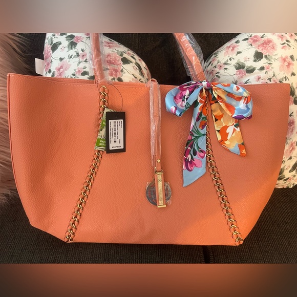 Badgley Mischka Orange Tote Bag with Floral Scarf - Picture 16 of 16